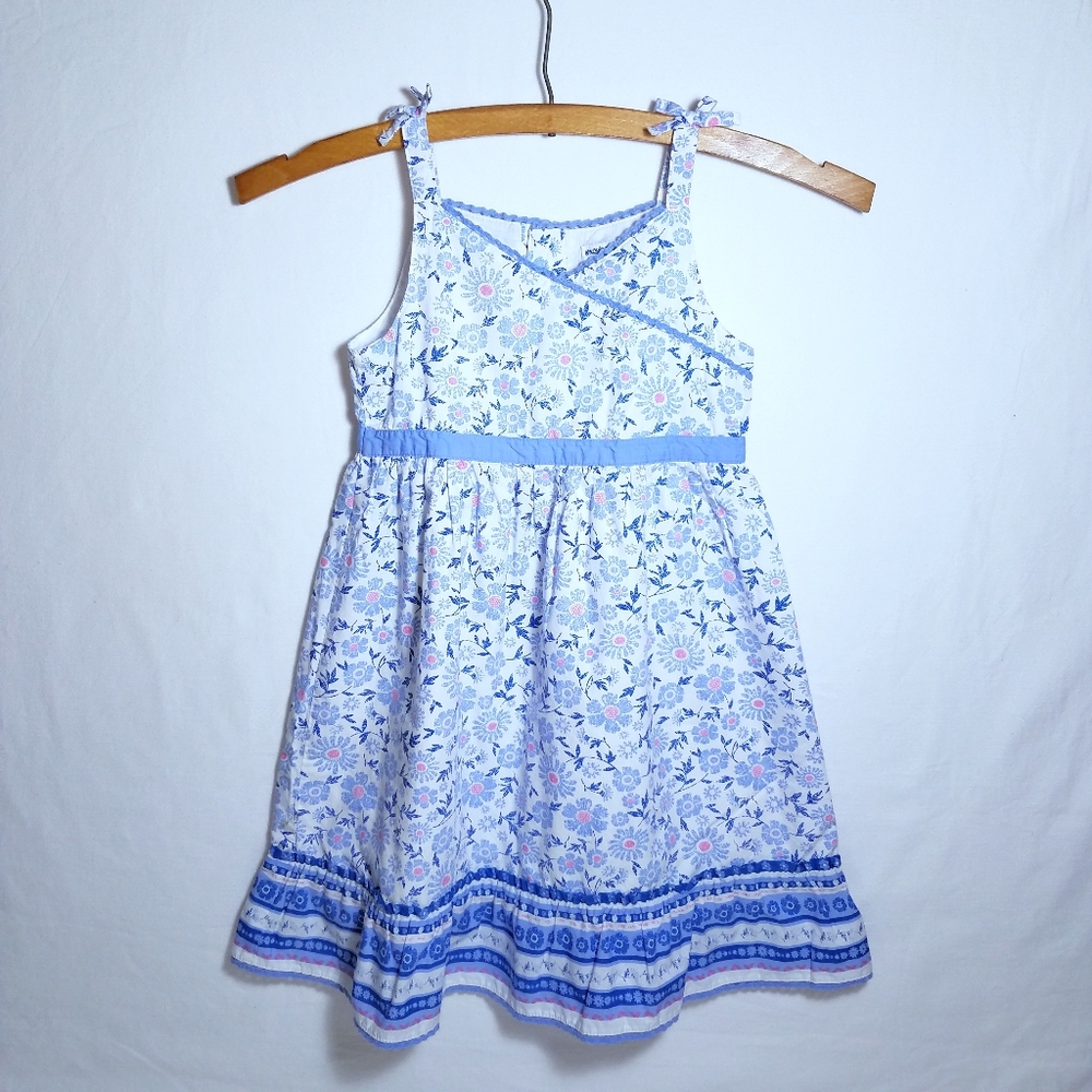 Oshkosh White & Periwinkle Floral Summer Dress Girls Sz 4T EUC